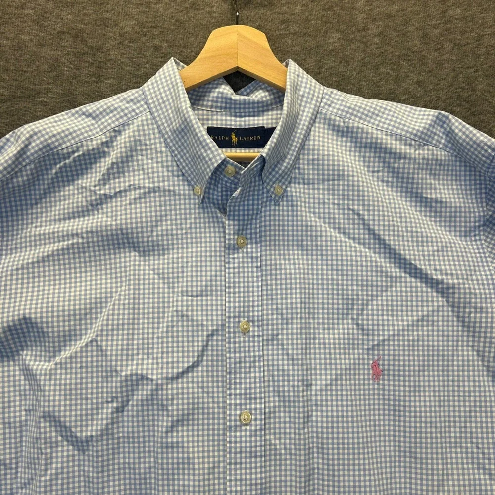 Polo Ralph Lauren Mens 2XLT Blue White Gingham Check Button Down Shirt Big Tall